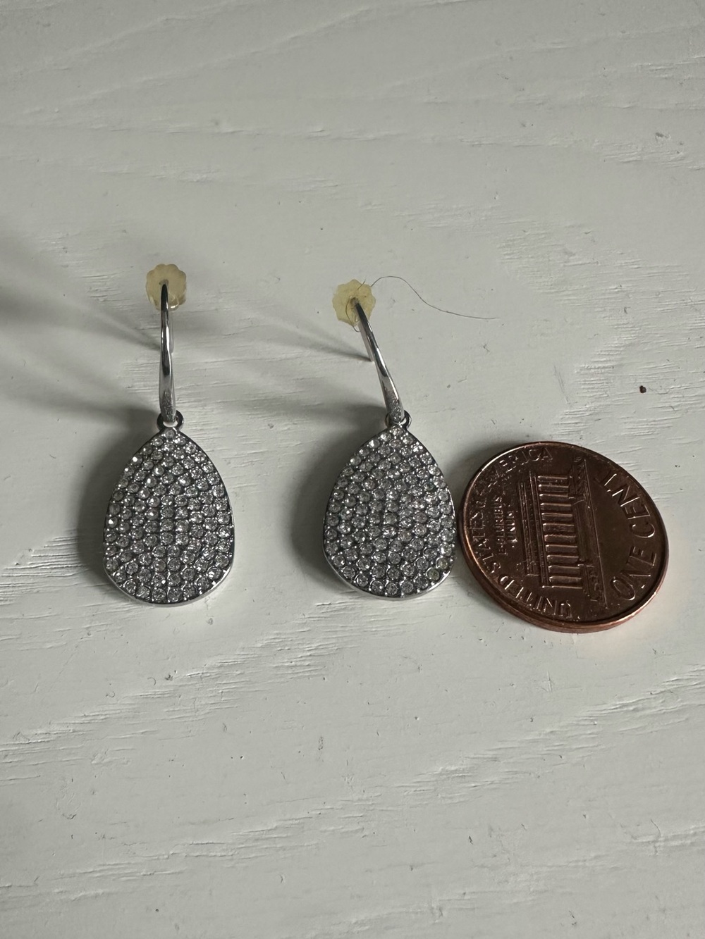 Silver Teardrop Pave Drop Earrings - Sparkling Silver Tone